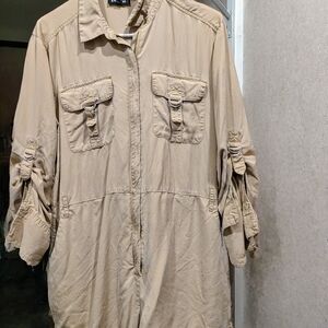 Express Tan Utility Jumpsuit with Buckle Details